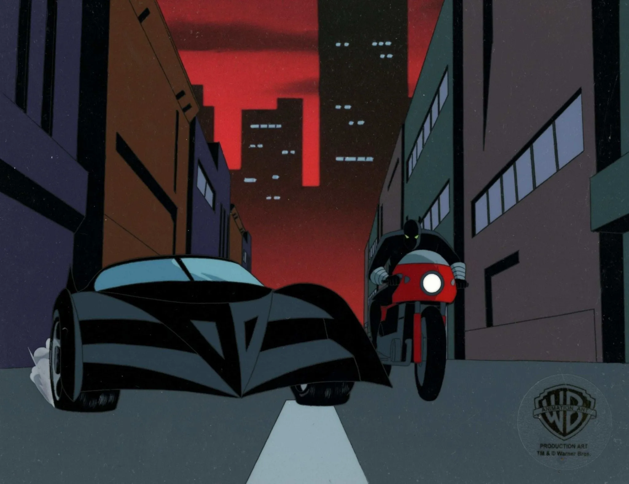 The New Batman Adventures Original Production Cel: Batmobile and Cultist