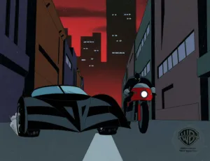 The New Batman Adventures Original Production Cel: Batmobile and Cultist