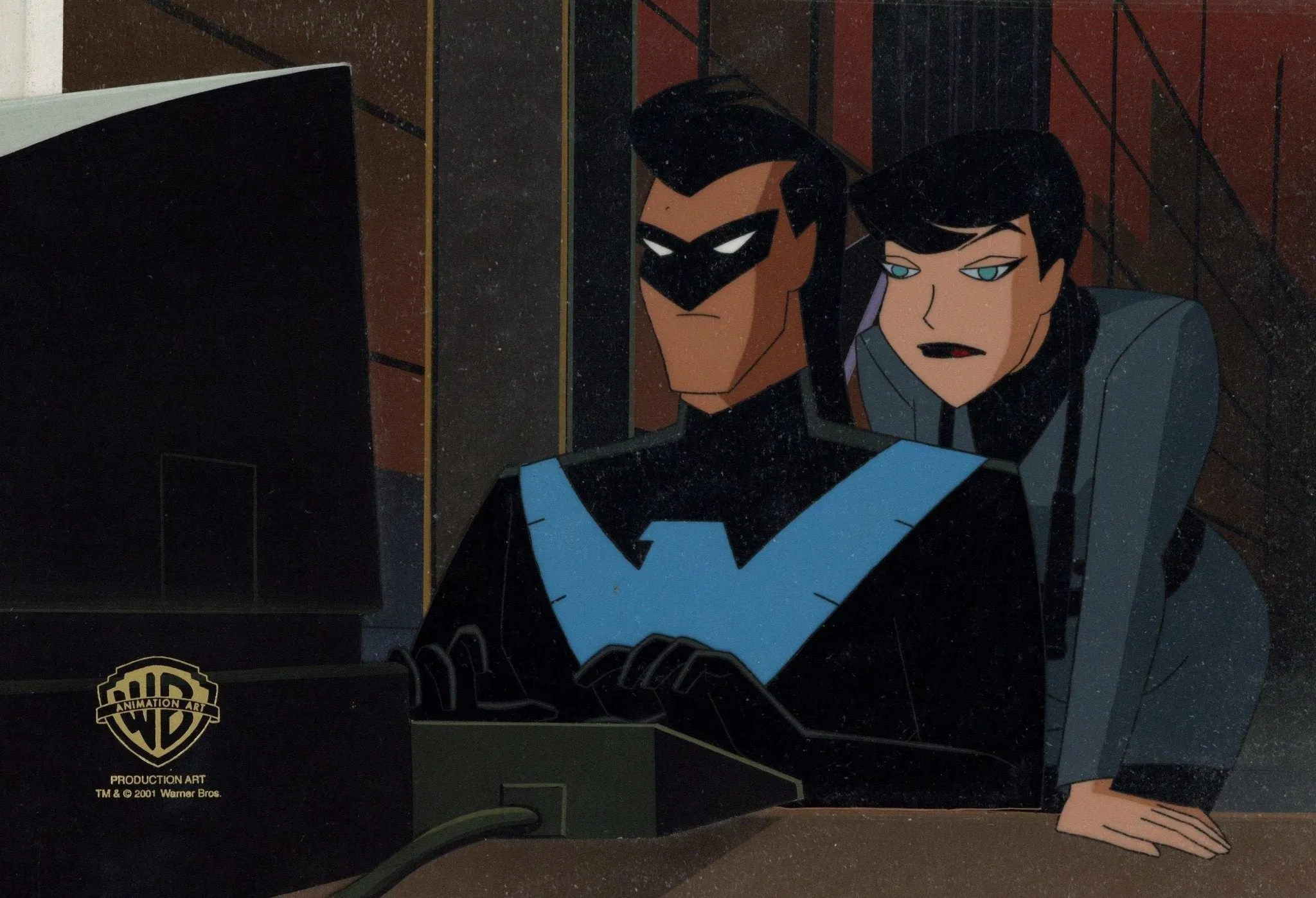 The New Batman Adventures Original Production Cel On Original Background: Nightwing and Selina Kyle
