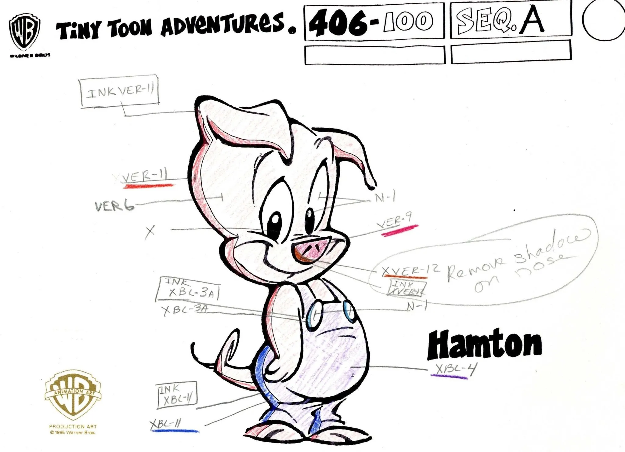 Tiny Toons Original Production Color Call Out: Hamton J. Pig