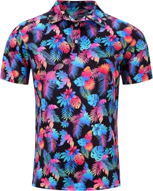 uideazone Mens Polo Shirts Short Sleeve Dry Fit 3D Print Moisture Wicking Funny Golf Shirt