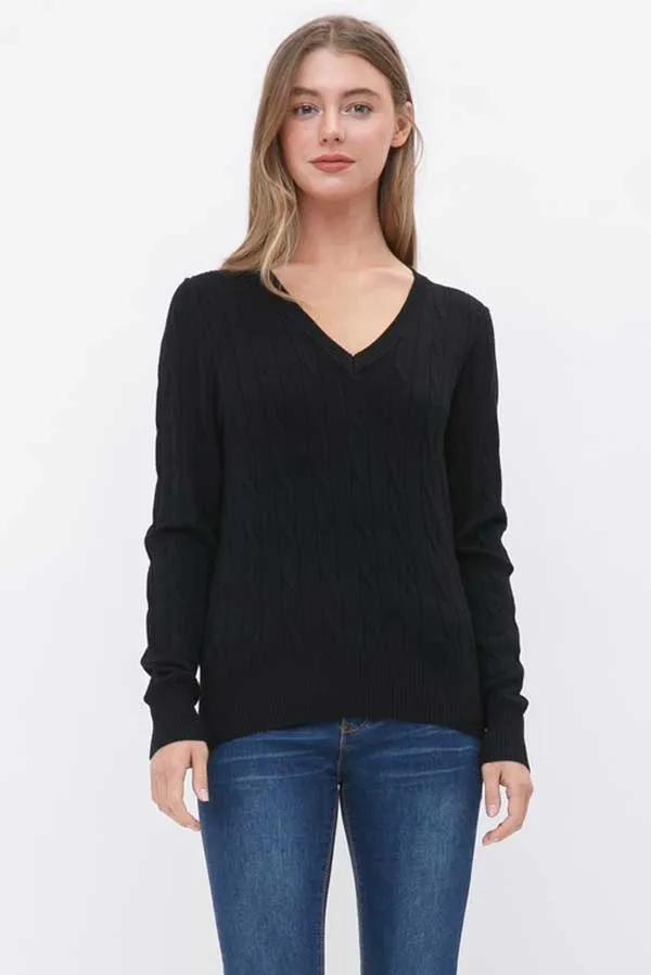 V-Neck Cable Knit Sweater